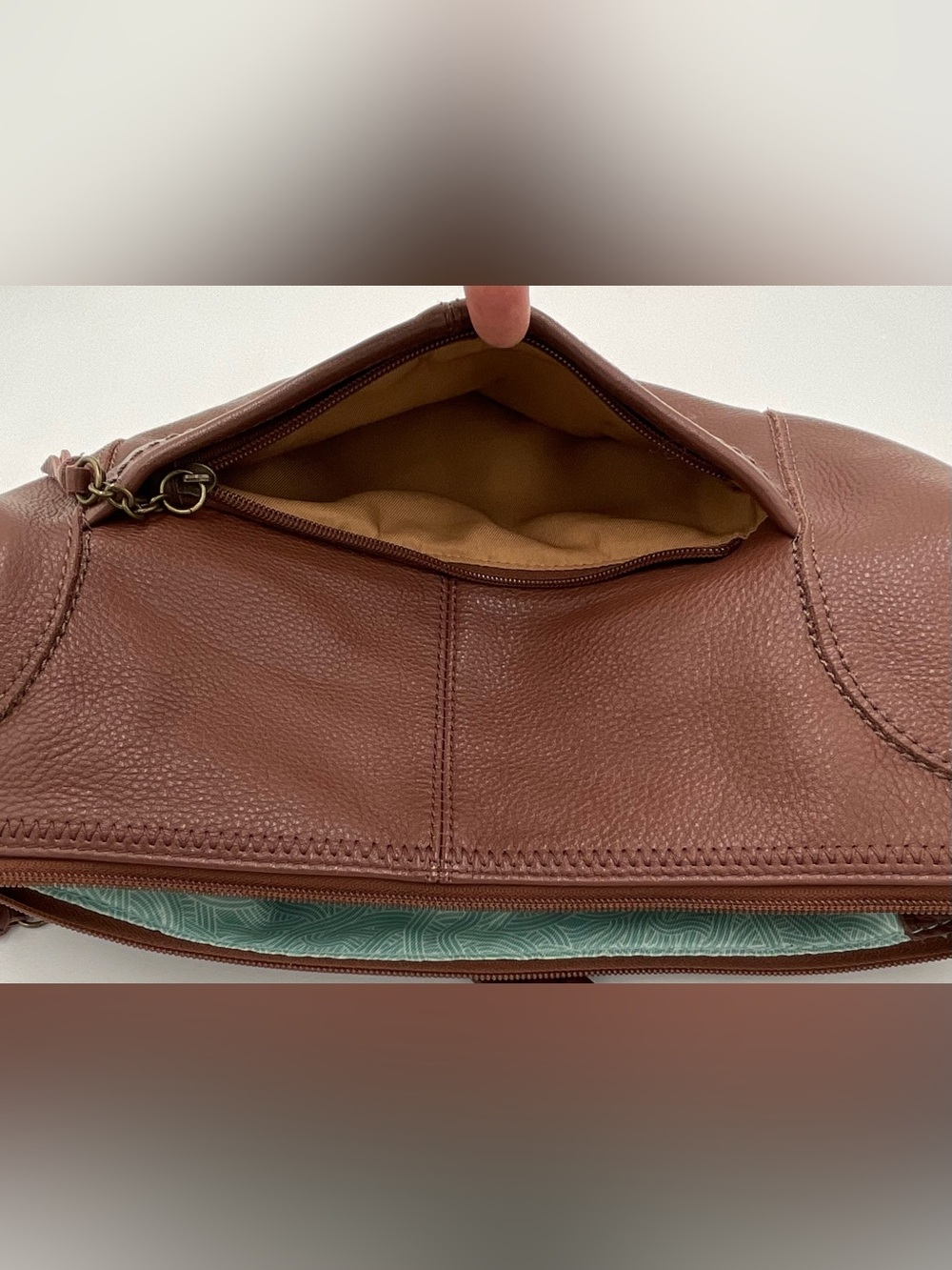 The Sak Rich Brown Pebbled Leather Hobo Bag with Top Stitching Detail - Picture 12 of 14